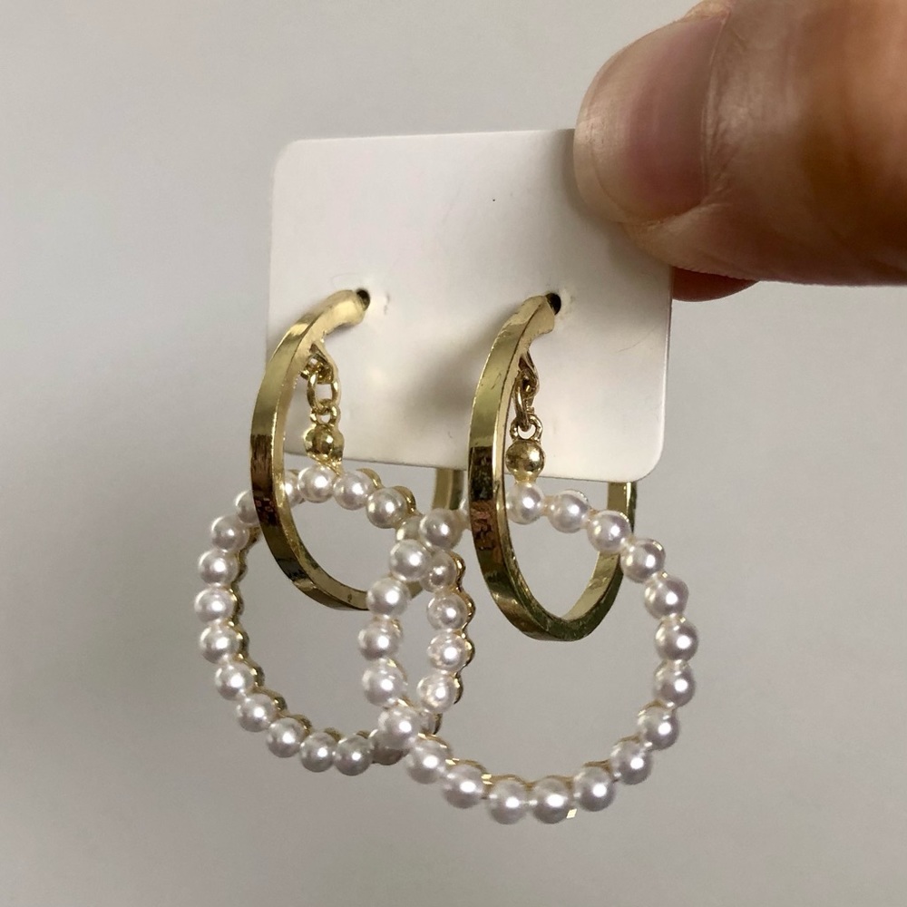 Faux Pearl Double Hoop Earrings